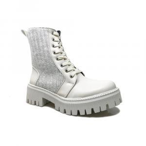 Bota Blanca Estilo Combat Con Tejido Lateral Urbano