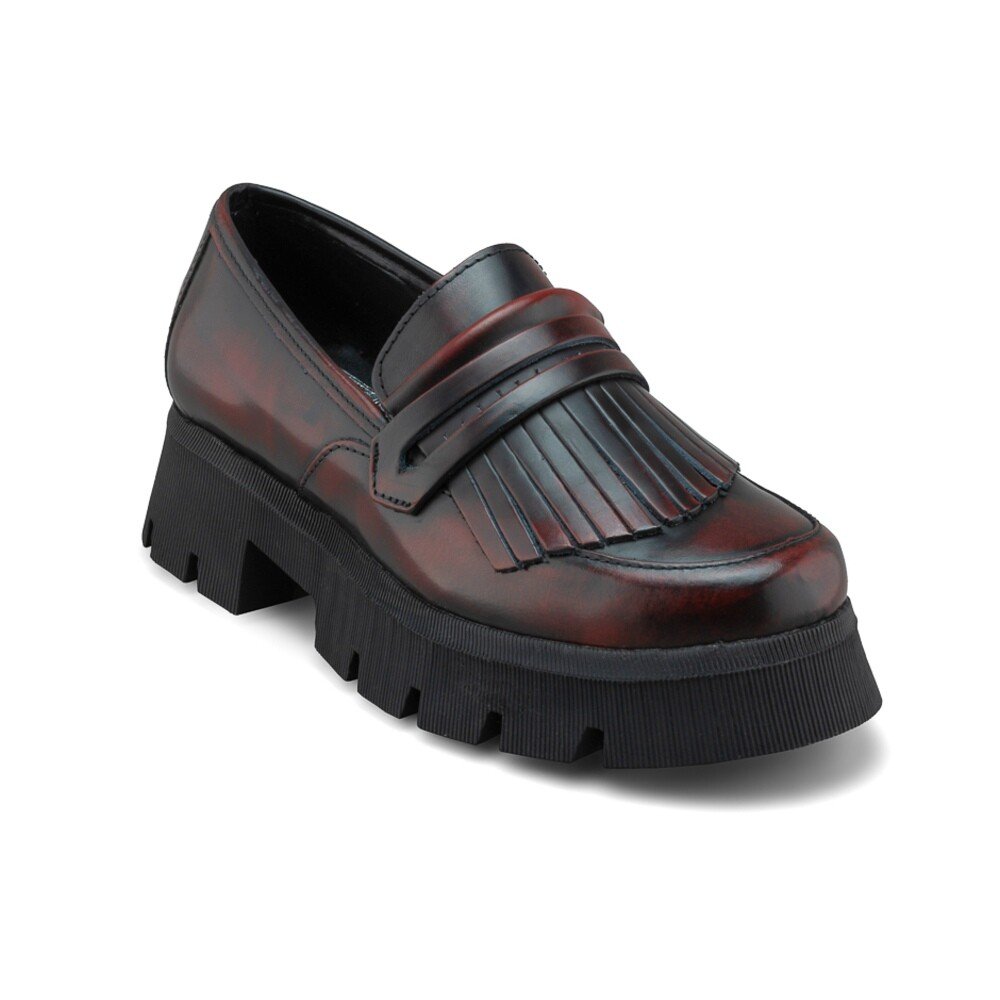 Mocasín Chunky De Mujer En Piel Camaleón Vino Con Plataforma