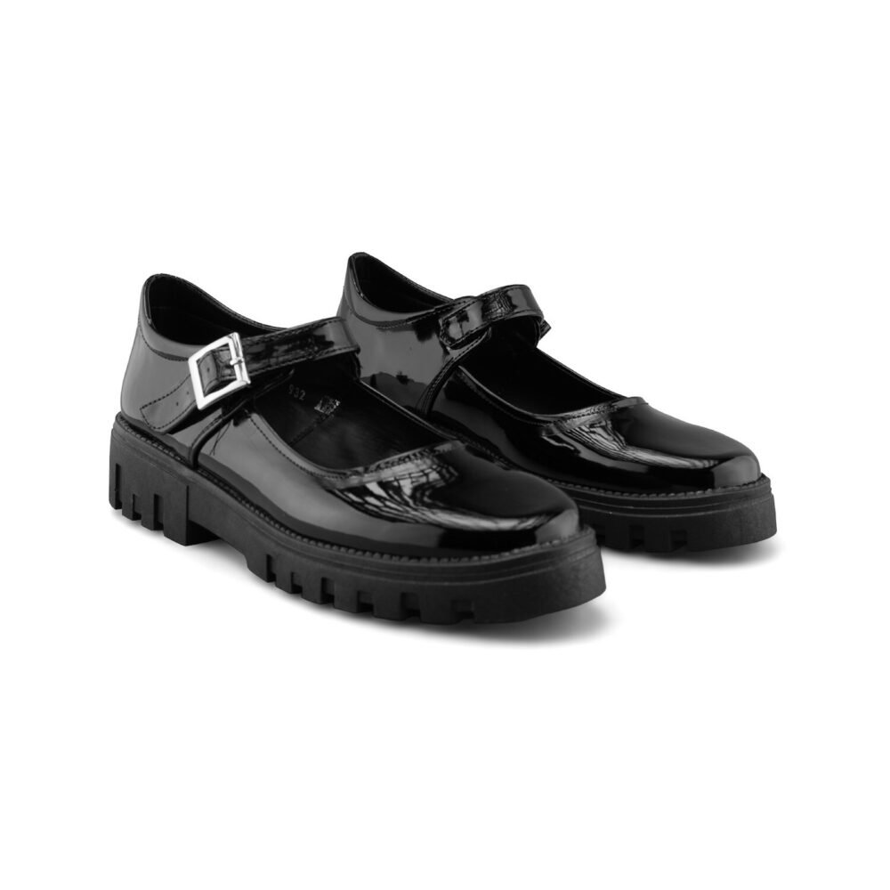 Zapato Mary Jane Charol Negro Con Plataforma Ligera