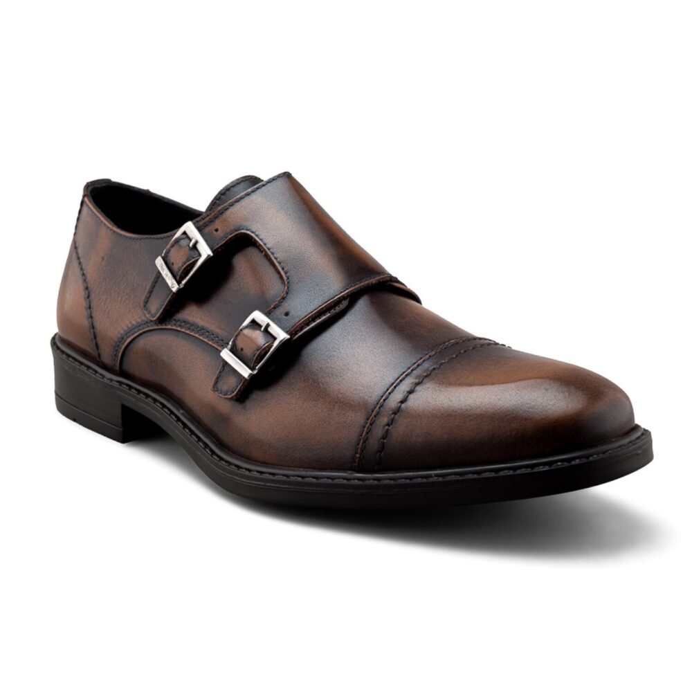 Zapato Monkstrap Doble Hebilla En Piel Vacuno Café