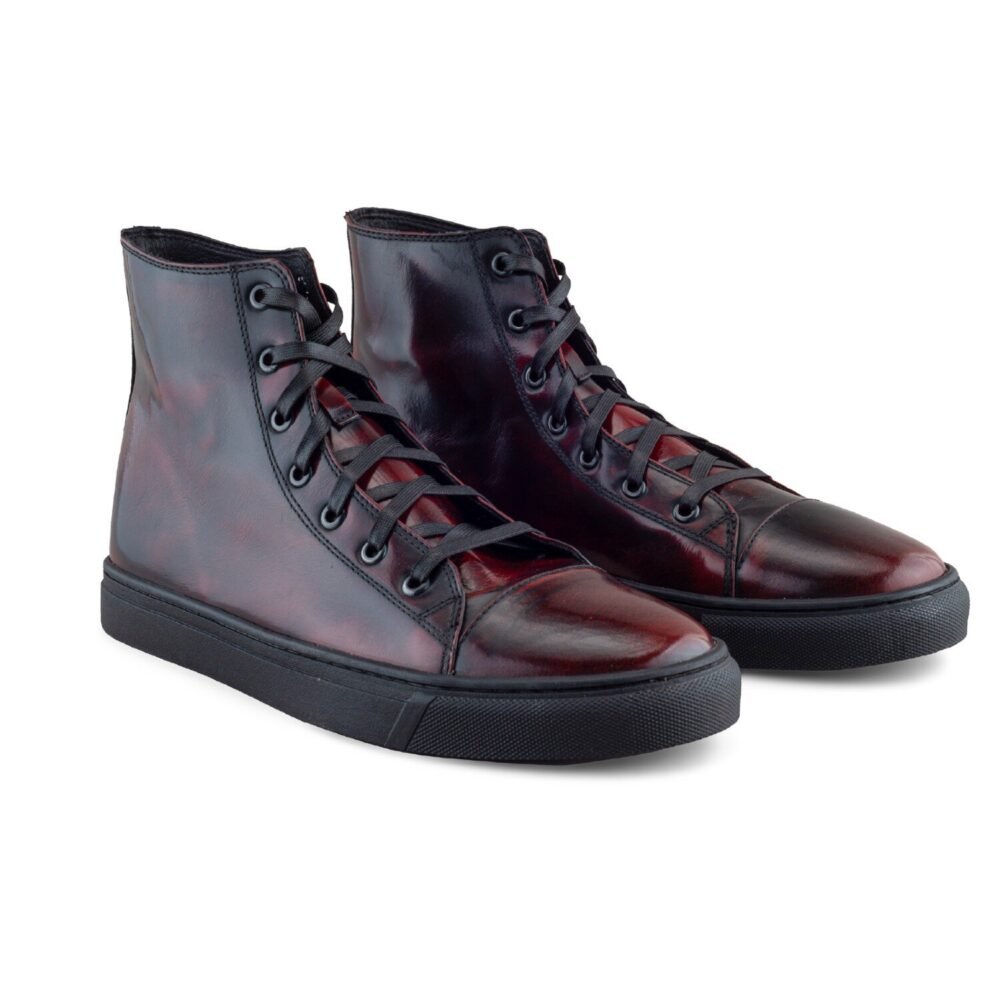 Sneaker Bota De Piel Vacuno Camaleón Vino Para Hombre