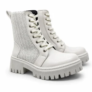 Bota Blanca Estilo Combat Tejido