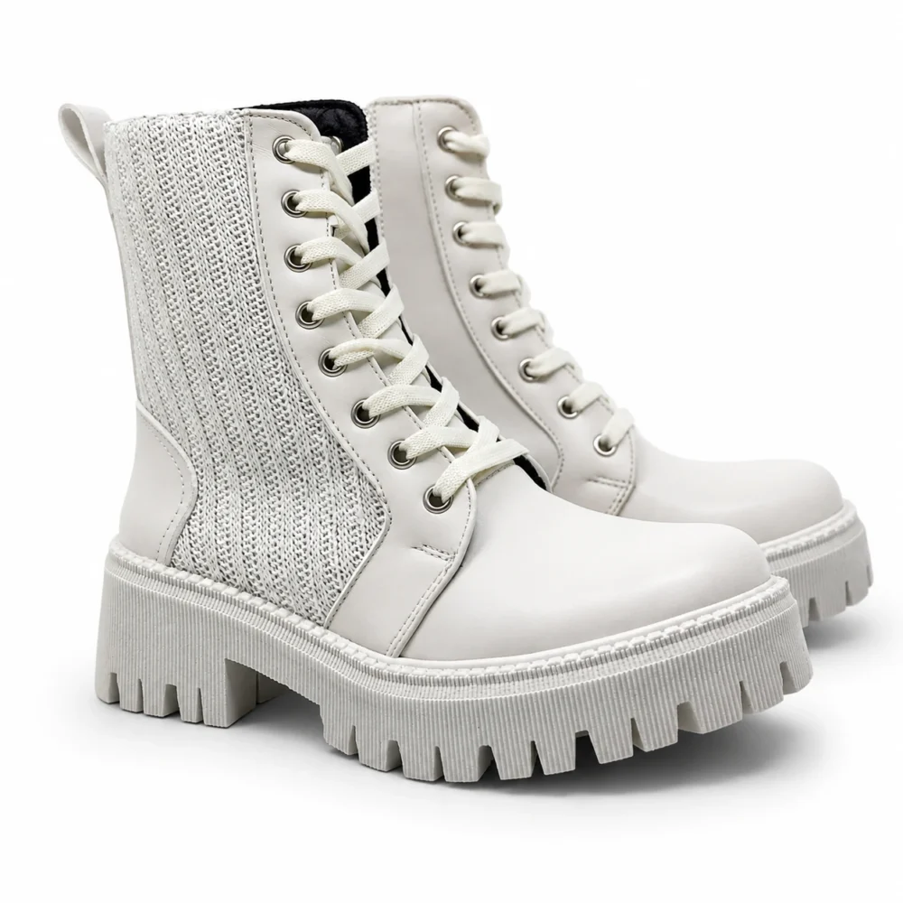 Bota Blanca Estilo Combat Tejido