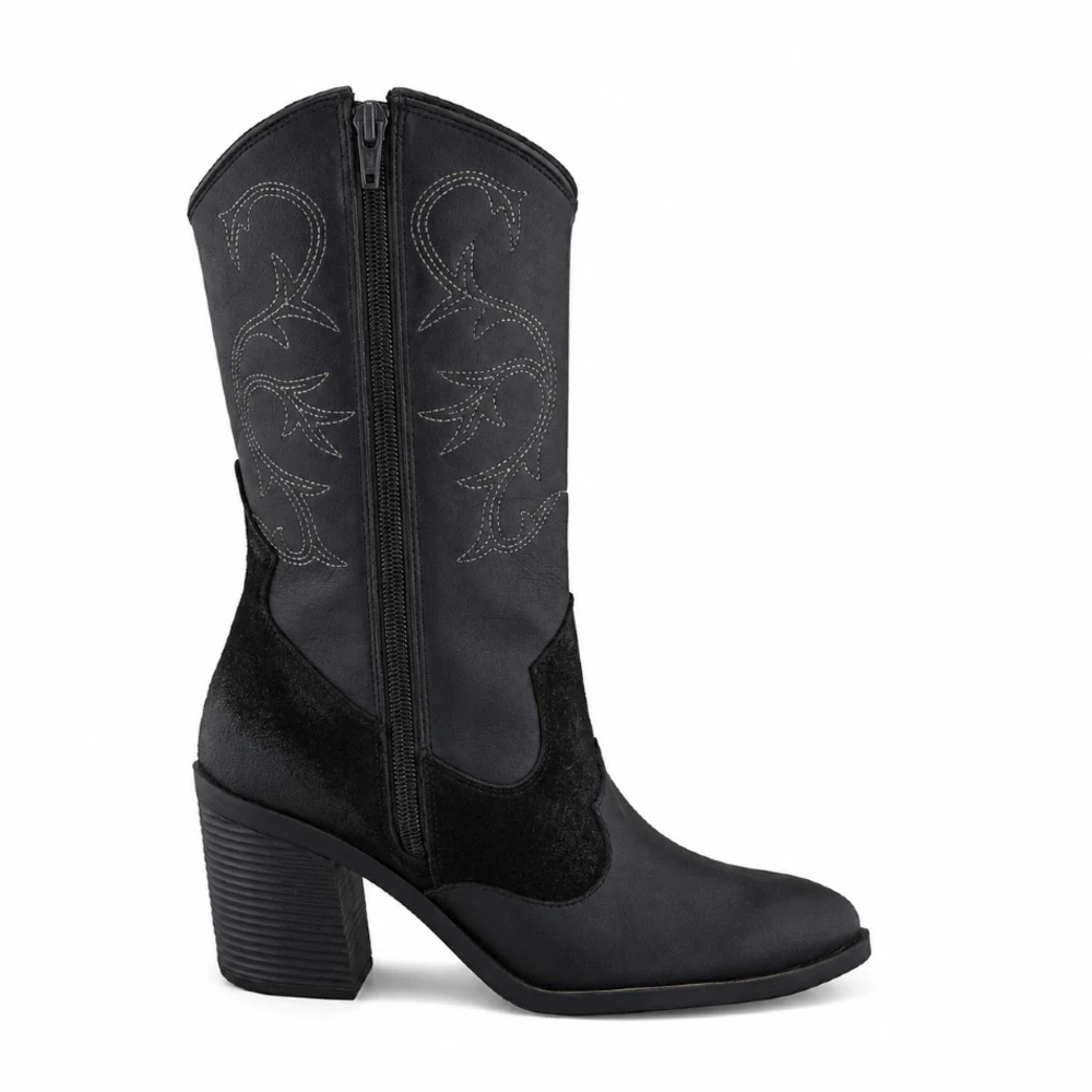 Bota vaquera negra con cierre lateral para mujer