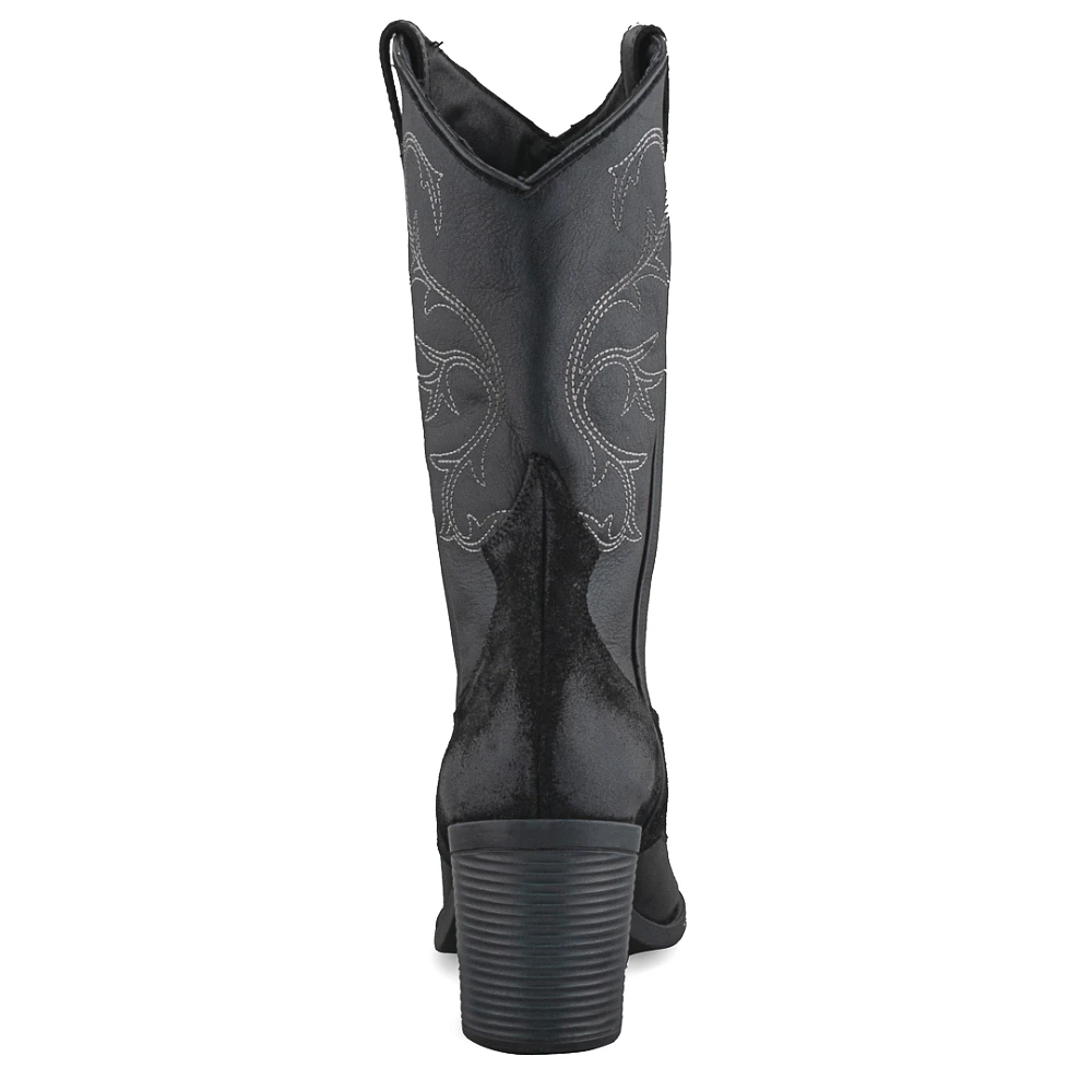Vista trasera de botas de piel negras para mujer