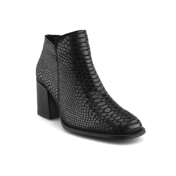 Botín En Piel Vacuno Negro Acabado Grabado Para Mujer – Piel Flexible