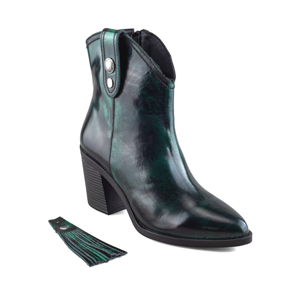 Botín vaquero moderno de piel verde oscuro