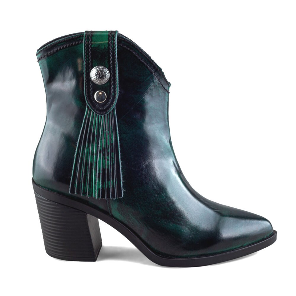 Botín vaquero moderno de piel verde oscuro
