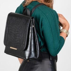 Mochila De Piel Para Mujer Con Grabado Lagarto Negro