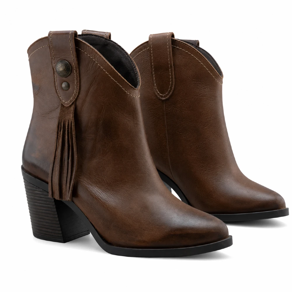 Bota Vaquera de Dama En Piel Café