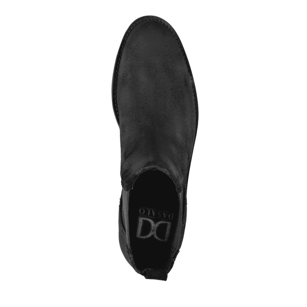 Vista superior de botín Chelsea en piel gamuza negra con punta estilizada