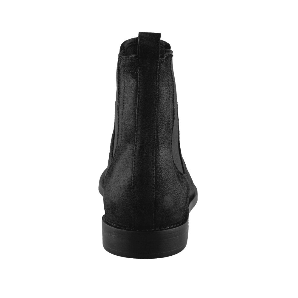 Parte trasera de botín Chelsea en gamuza negra con tirador y estructura limpia