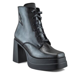 Bota En Piel Vacuno Cuadrada Gris Para Mujer Dasalo