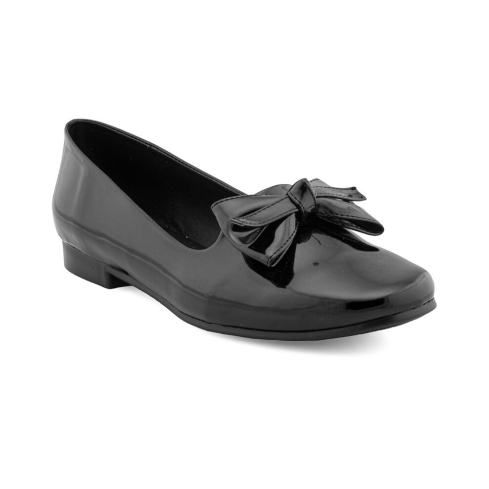 Flats De Charol Negro Con Moño Para Mujer