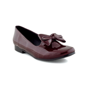 Flats De Charol Vino Con Moño Para Mujer