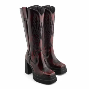 Bota Western Vino De Piel Vacuno En Acabado Camaleón Para Mujer