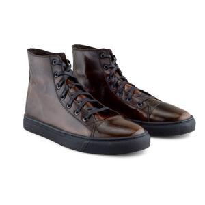 Tenis Alto Café De Piel Vacuno Camaleón Para Hombre