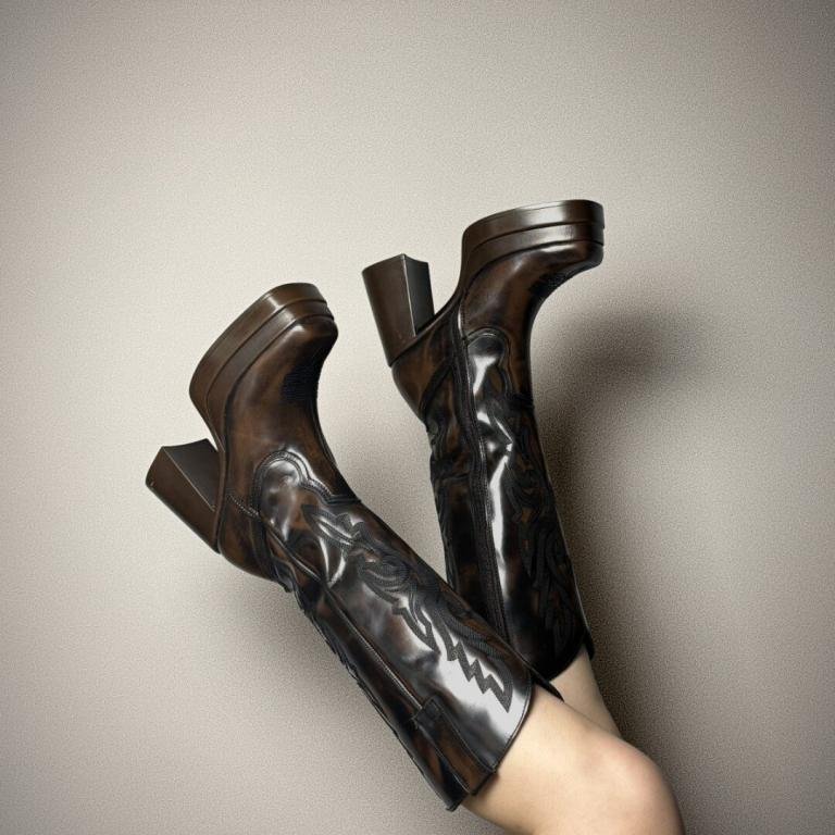 Bota vaquera cuadrada para mujer combinada en un look urbano con inspiración western, mostrando su versatilidad y carácter.