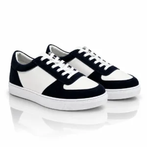 TENIS DASALO BLANCO con insertos de gamuza azul de hombre estilo casual, urbano de piel genuina con insertos de gamuza