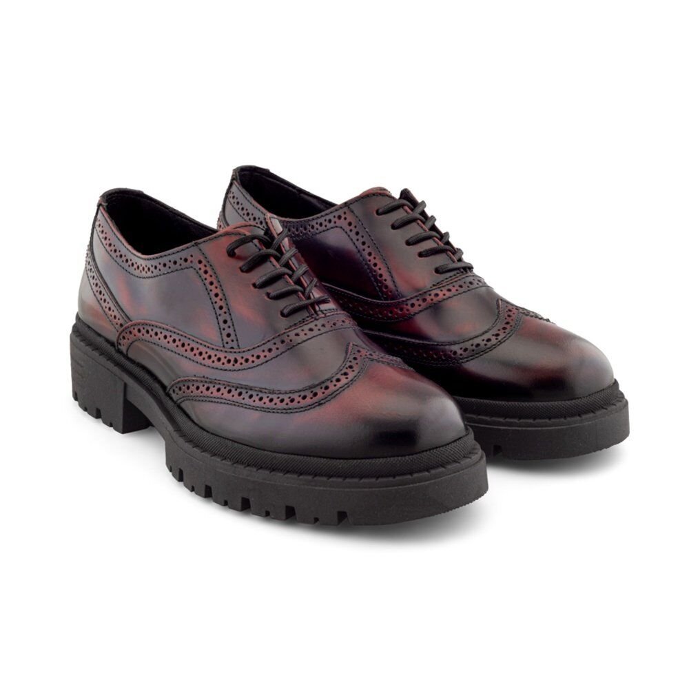 Zapato Bostoniano Para Hombre De Piel Vacuno Color Vino Con Diseño Chunky Y Suela Gruesa