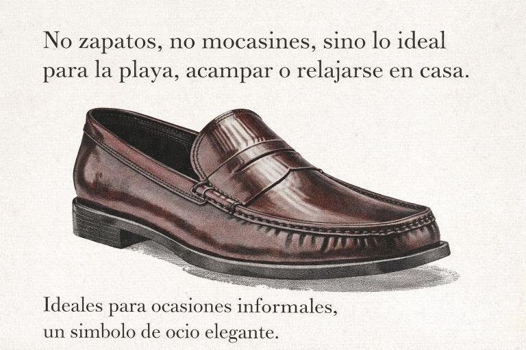 Ilustración Estilo Revista Antigua De Penny Loafer Clásico Con Frase Histórica Sobre Su Uso Casual Elegante
