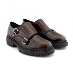 Zapatos monkstrap café para hombre en piel vacuno con doble hebilla y suela chunky