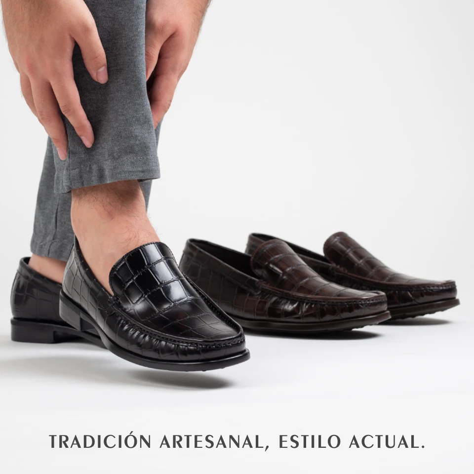 Mocasin en piel vacuno acabado cocodrilo para hombre Dasalo