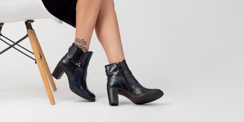 Botines elegantes en piel vacuno genuino con tacón