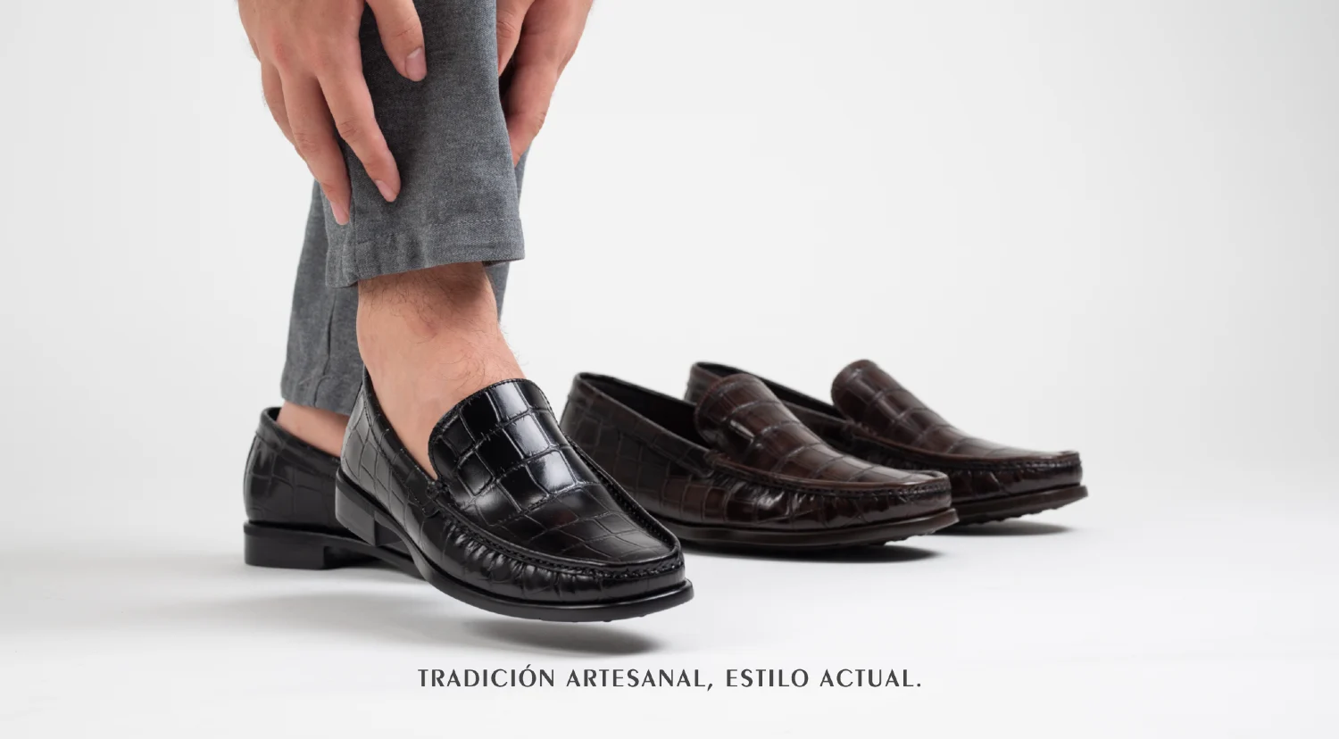 Mocasin en piel vacuno acabado cocodrilo para hombre Dasalo