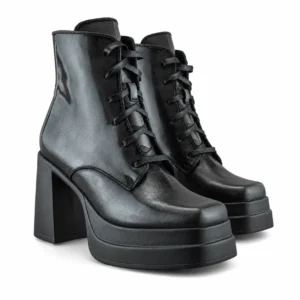 Bota En Piel Vacuno Cuadrada Gris Para Mujer