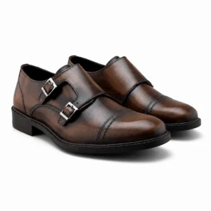 Zapato Monkstrap En Piel Vacuno Café