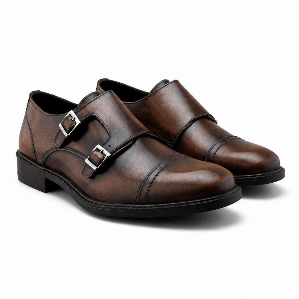 Zapato Monkstrap En Piel Vacuno Café