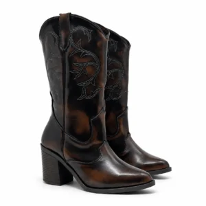 Bota Vaquera Café Mujer fabricada en piel genuina