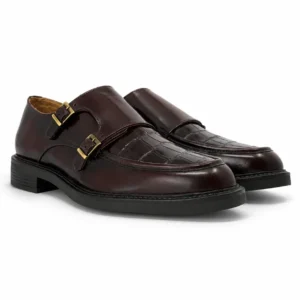 Zapato Monkstrap de Piel para Hombre color vino con doble hebilla