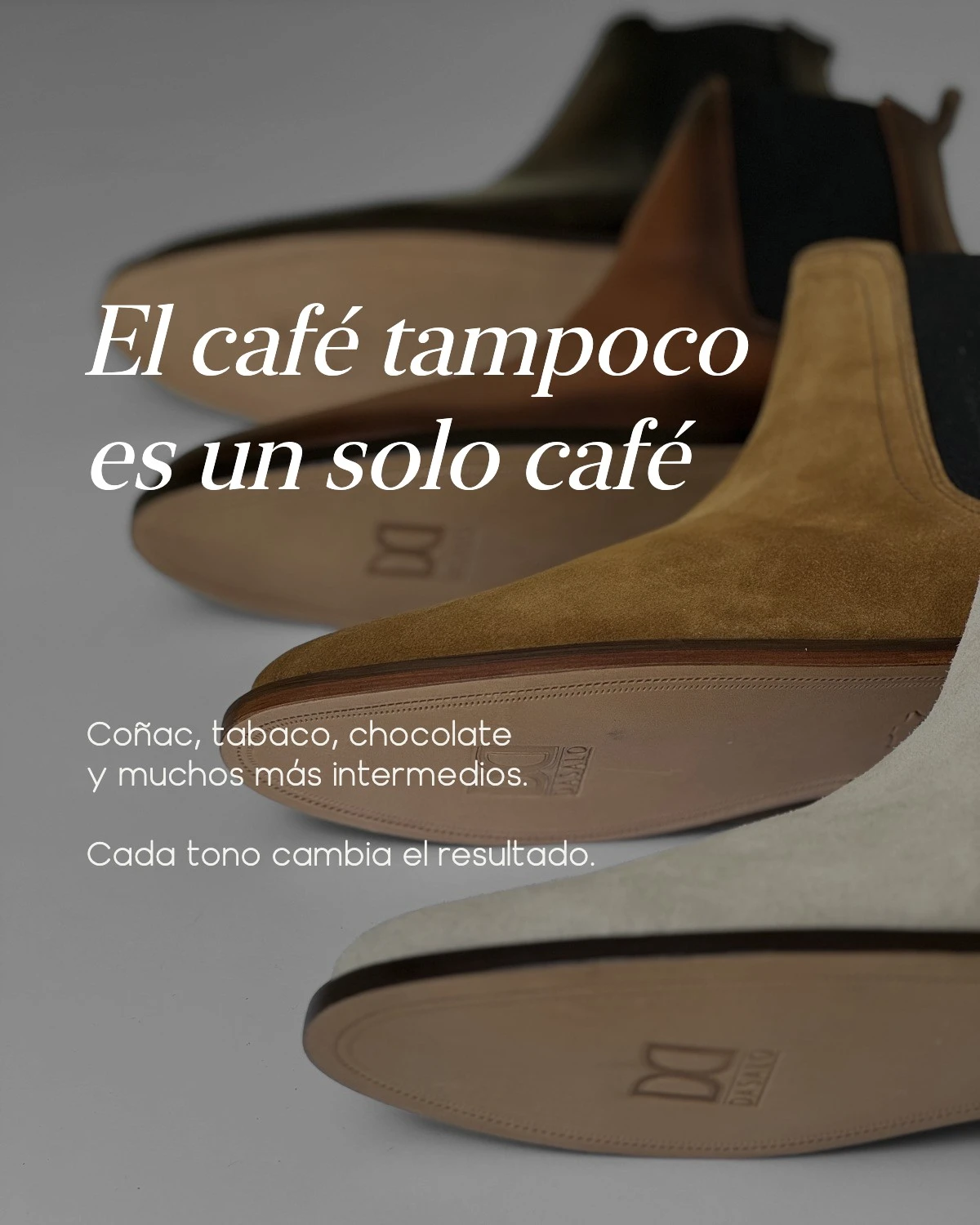 Botines en distintos tonos café, desde tabaco hasta chocolate, para mostrar cómo cambia cada combinación.