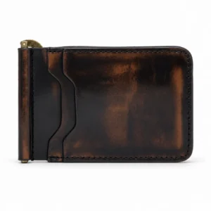 Cartera de piel camaleón café con acabado de matices oscuros